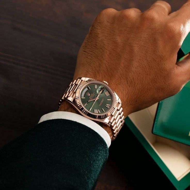 Rolex Day Date 41 Rose Gold Green Dial Japanese Automatic Mens Watch
