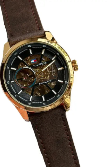 Tommy Hilfiger Watch Automatic Premium Quality Brown Leather Strap Watch