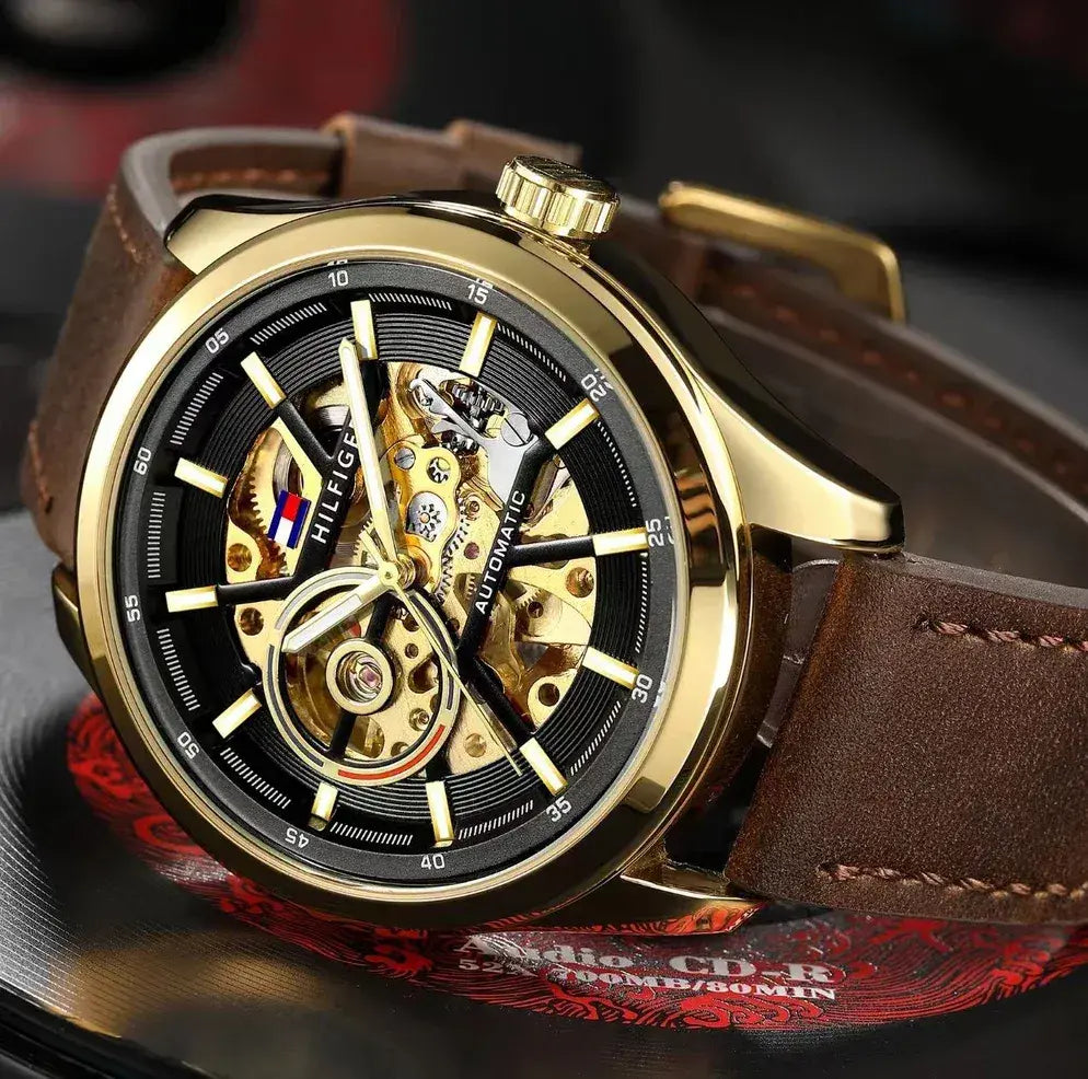 Tommy Hilfiger Watch Automatic Premium Quality Brown Leather Strap Watch