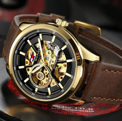 Tommy Hilfiger Watch Automatic Premium Quality Brown Leather Strap Watch